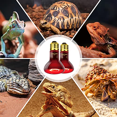 REPTI ZOO 75W Reptile Heat Lamp Bulb 2PCS Infrared Heat Emitter Red Heat Lamp for Reptile Amphibian, Infrared Basking Spot Light Bulb - style: Infrared Heat Emitter