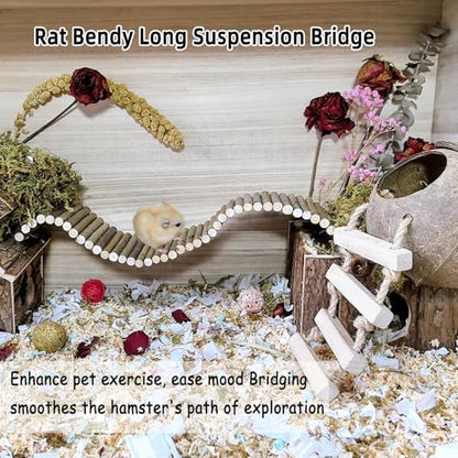 Rat Bendy Long Suspension Bridges 15.7 x 3.9 Inch Gerbil Wooden Ramp Hamster Cage Climbing Ladder Natural Wood Chews Toys for Rodents Mouse Dwarf Hamster - size: 1PCS 15.7x3.9in