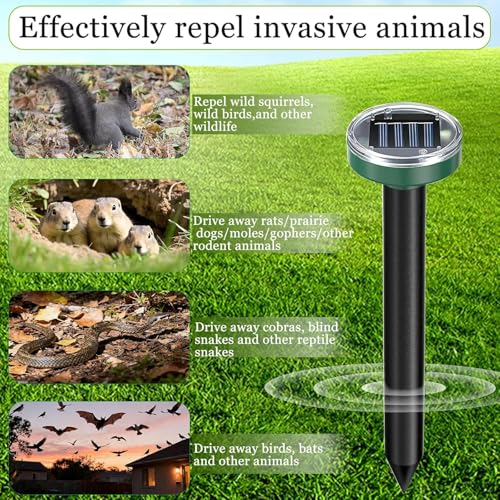 Mole Repellent Solar Powered, Snake Repellent for Yard, Solar Powered Ultrasonic Rabbit,Vole,Gopher,Squirrel,Chipmunk,Skunk,Repellent Outdoor Lawn Garden & Yard (10)
