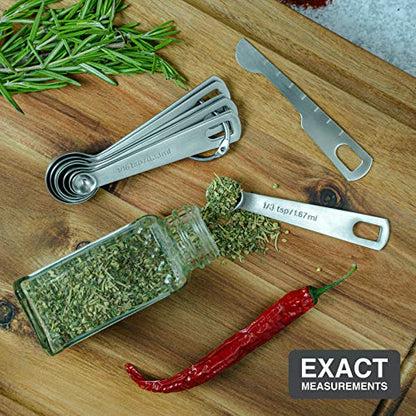 BALCI Stainless Steel Measuring Spoons - Set of 9 + Leveler | Heavy duty 18/8 stainless steel measuring spoon set with US & metric measurements for dry and liquid ingredients. - size: 9 Spoons and Leveler