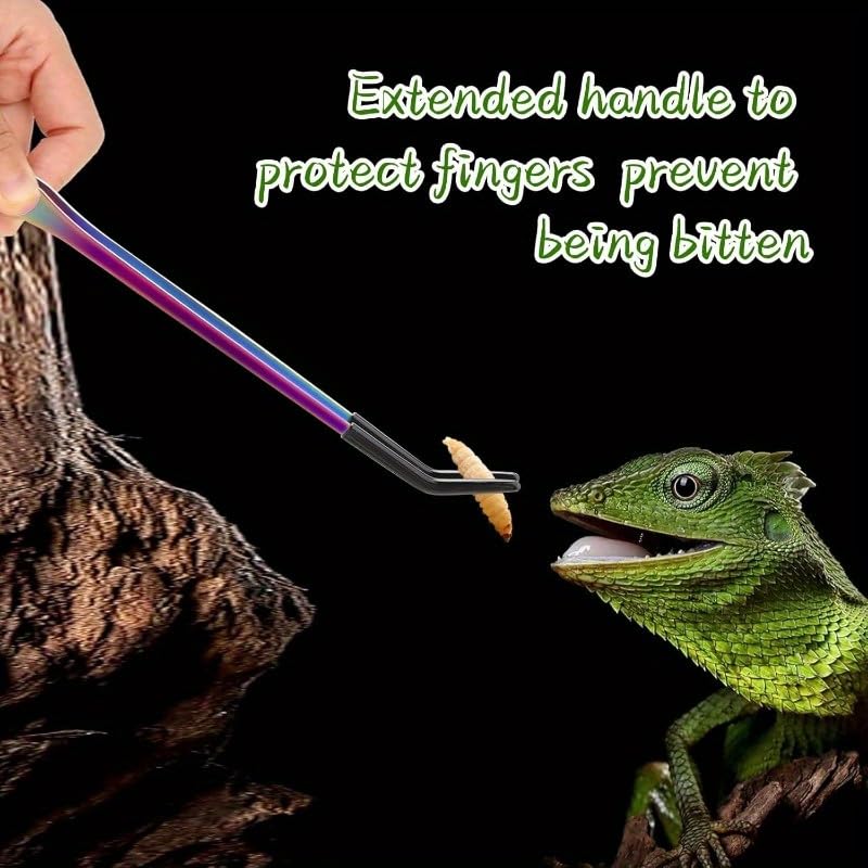 2PCS Long Aquarium Tweezers, 10.6 Inch Stainless Steel Straight & Curved Reptile Feeding Tongs with Soft Rubber Tips, Aquascape Tools for Fish Tank, Terrarium, Bearded Dragon, Lizard & Snake