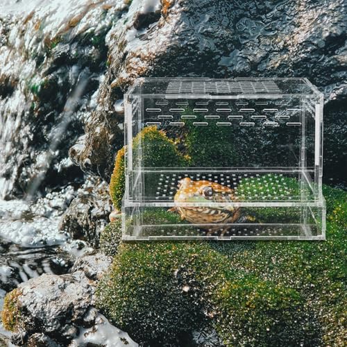 UKCOCO Acrylic Insect Feeding Box with Lid for Breeding Reptiles, Mealworm Habitat Container Suitable for Tarantula and Snake Enclosures
