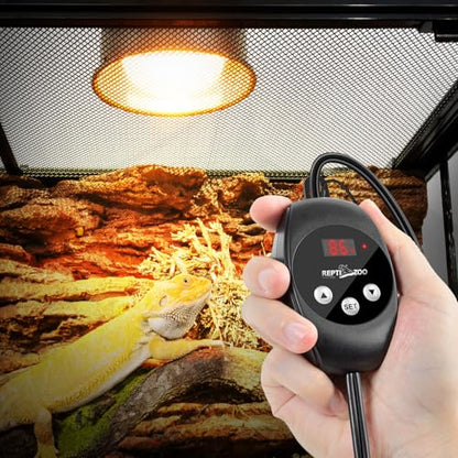 REPTI ZOO Reptile Light Fixture Dimming Thermostat Combo Pack, 5.5 Inch Deep Dome Lamp Fixture Max 100W, PID Reptile Thermostat Temperature Controller for Reptile Heat Lamp Bulb