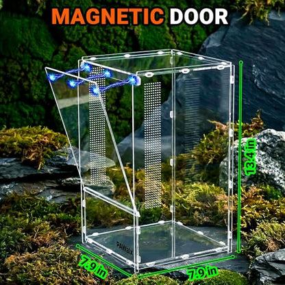 Jumping Spider Enclosure, Acrylic Terrarium with with Magnetic Doors, 0.8mm Micro-Ventilation, Stackable Escape-Proof Habitat for Jumping Spiders, Tarantulas & Small Reptiles, 7.9"x7.9"x13.4" - size: 1Pack, 7.9"x7.9"x13.4"