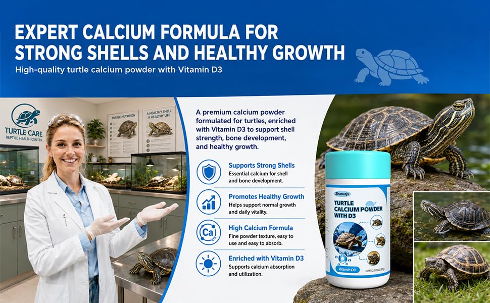 Turtle Calcium Powder D3- Phosphorus Free - Ultra fine Powder (2.82 oz)