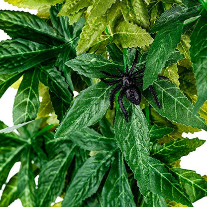 2 Pack Reptile Silk Plants with Suction Cups - Realistic Climbing Vines & Grass Leaves for Terrarium Decor, Amphibian Habitat Tank Accessories (Durable & Easy to Install)