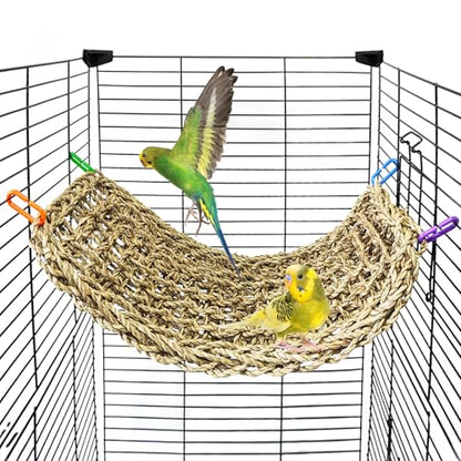 Bird Seagrass Mat 16 × 7" Parrot Natural Grass Woven Net Hammock Parakeet Climbing Rope Ladder Mat Chew Toys Cage Accessories for Pigeon Cockatiel Conure Budgie Cockatoo Rat Hamster - size: 16" × 7"