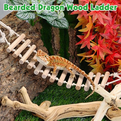 BNOSDM 2 Pcs Reptile Bridge Gecko Climbing Ladder Bearded Dragon Hammock with Suction Cup Wooden Basking Lounger Leopard Gecko Tank Accessories for Lizard, Hermit Crab, Frog, Snake - color: 2pcs-Solid wood