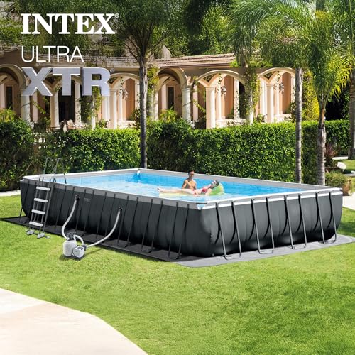 INTEX Ultra XTR 32ft x 16ft x 52in Above Ground Swimming Pool Set w/Pump | 26377EH - 2650 GPH Sand Filter Pump, Saltwater System, Maintenance Kit & Volleyball Game Included - Strong Galvanized Steel - size: 32' x 16', style: Saltwater System