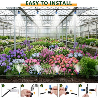 New Quick Connect Drip Irrigation System, Automatic Mist Irrigation Kit with Replaceable Tubing and Misting Nozzles for Garden, Greenhouse and Lawn