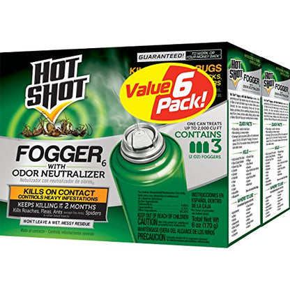 Hot Shot Fogger With Odor Neutralizer 6 Count-2 Ounce Cans (2 Pack), Controls Heavy Insect Infestations | Kills Hidden Bugs on Contact, Use in Apartments, Homes, Attics, Basements, Cabins & More, Treats 2,000 Cu. Ft., Non-Staining - size: 2 Pack, style: O