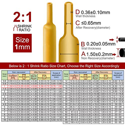 Chanzon 2:1 Ratio - 80Ft Roll - 1/24" (1mm) Heat Shrink Tubing Yellow | Polyolefin Sleeving 25M Roll, for Automotive Wire Repair, Marine, RC Hobby & Electronic Insulation, 1pcs - color: Yellow, size: 1mm (1/24") - 80FT