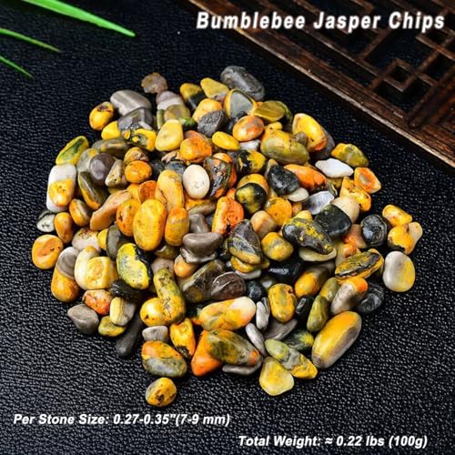 Erliway 7-9mm Bumblebee Jasper Healing Crystal Chips for Crafts, 100g | Natural Crushed Crystal Stones Tumbled Chips for Vase Filler Aquarium Gravel, Meditation Chakra Balancing, Candle DIY Making - color: Bumblebee Jasper