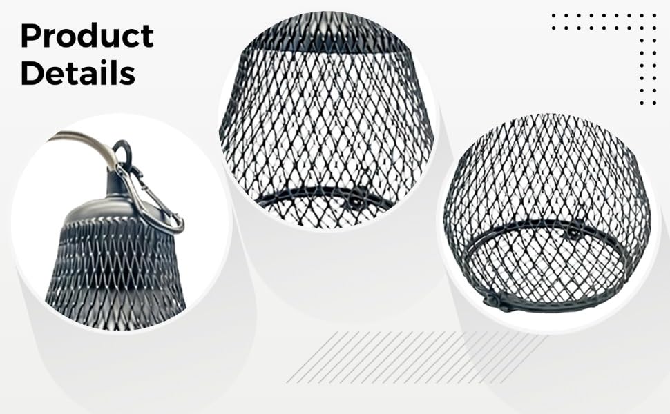 Long Reptile Heat Lampshade, Ceramic Cover with Dimmer Switch, Metal Mesh Cage Anti-Scald Lampshade, Anti-Bite Cable Protection for Parrot, Lizard, Turtle, Reptile, Bulb Not Included, 7.7 in