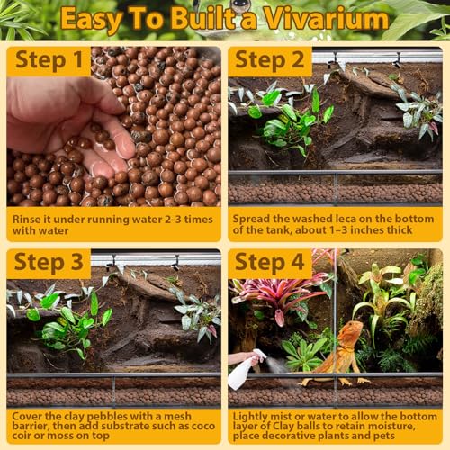 2 LB Organic Expanded Clay Balls Terrarium Substrate for Reptiles | Drainage & Humidity Control, Reusable Leca Balls for Bioactive Setups, Reptile Enclosures, Hydroponics, Aquaponics & Plants - color: 2LBS