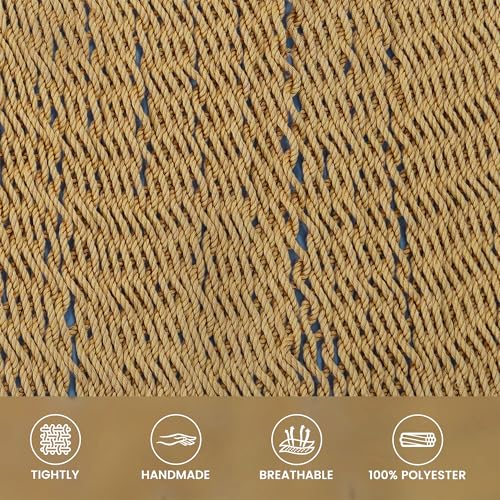 Lazy Daze Hammocks 13 FT Extra Large 2+ Person Caribbean Rope Hammock, Hand Woven Polyester XL Hammock with Spreader Bars, for Outside Outdoor Backyard Patio Poolside, 500 LBS Capacity, Tan - color: Tan