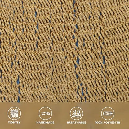 Lazy Daze Hammocks 13 FT Extra Large 2+ Person Caribbean Rope Hammock, Hand Woven Polyester XL Hammock with Spreader Bars, for Outside Outdoor Backyard Patio Poolside, 500 LBS Capacity, Tan - color: Tan