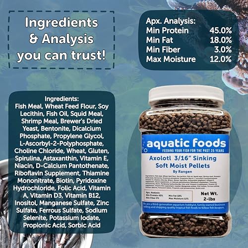 3/16" Soft Moist Sinking Salmon Pellets for Adult Axolotls, Shrimp, Snails, Crabs, Small Amphibians, Aquatic Turtles, Bottom Tropical Fish - 11oz Small Jar - size: 11 Ounce (Pack of 1)