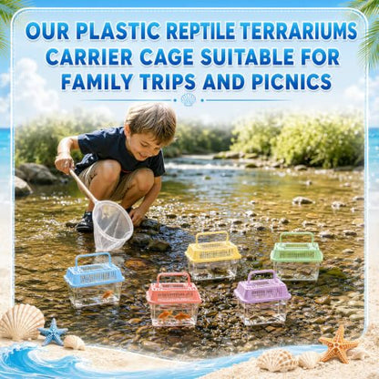 LemonRoad 25 Pcs Plastic Reptile Terrariums Carrier Cage Small Animal Terrarium Boxes 5.9" x 3.7" x 4.3" Enclosure Breeding Box Hatching Container Fish Tank with Ventilated Lid for Tarantula Spider