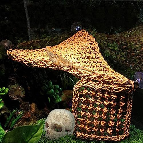 Bearded Dragon Skull Hide Decor,Reptile Natural Seagrass Hammock Lizard Lounger Reptiles Tank Accessories Jungle Climber Bendable Vine Habitat Decorations for Chameleon Spider Snakes(4Pcs)