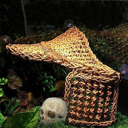 Bearded Dragon Skull Hide Decor,Reptile Natural Seagrass Hammock Lizard Lounger Reptiles Tank Accessories Jungle Climber Bendable Vine Habitat Decorations for Chameleon Spider Snakes(4Pcs)