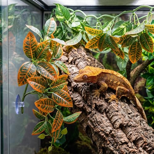 2 Pcs Reptile Plants Amphibian Habitat Decor Artificial Hanging Plants with Suction Cups Artificial Leaves for Terrarium Decor for Frogs Lizards Snake Bearded Dragons Geckos