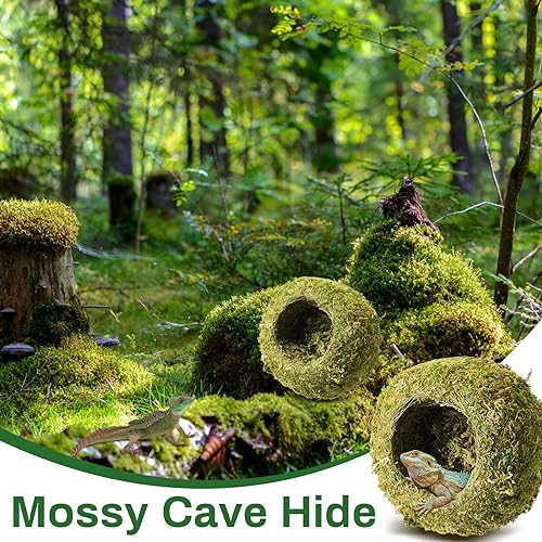 Tinideya 4 Pack Crested Gecko Hide, Reptile Hide, 4 Inch Artificial Moss Cave Hideouts for Pet Reptile Frogs Snakes Turtle Spider Lizard Chameleon, Green Terrarium Tank Decoration