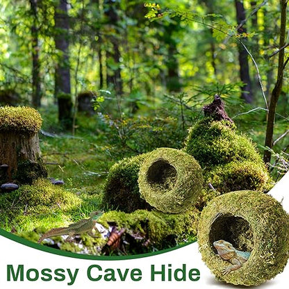 Tinideya 4 Pack Crested Gecko Hide, Reptile Hide, 4 Inch Artificial Moss Cave Hideouts for Pet Reptile Frogs Snakes Turtle Spider Lizard Chameleon, Green Terrarium Tank Decoration