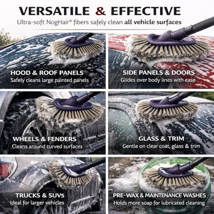 Hi-Tech NogHair Wash Brush – 14" Multi-Level Car Wash Brush TB-14X3CR – Soft Bristles for Scratch-Free Cleaning – for Cars, Trucks & SUVs – Fits Threaded Handle