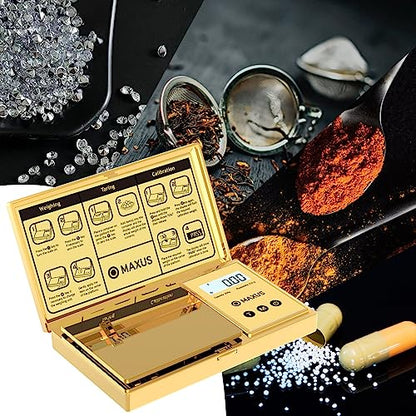 Digital Gram Scale 200g x 0.01g, Gold Pocket Scale for Jewelry, Food | Gold Plated Cover and Platform, Measures Grams and Ounces, Compact Scale for Grains, Gems, Coins and Small Items - color: Gold