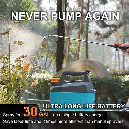 HIFAY ES4 Electric Sprayer 1 Gallon Built-in 4000mAh Rechargeable Battery, Copper-Nickel Spray Nozzle Makes The Spray More Delicate, The Telescopic Spray Rod Can Reach Further - color: Blue