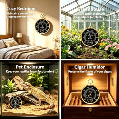 Analog Thermometer Hygrometer with Lanyard, -22°F to 122°F / 0-100% RH, Battery-Free Mechanical Temperature Humidity Monitor for Home,Pet Room, Farm, Garden & Greenhouse