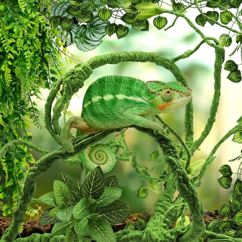 QUOZUO Bearded Dragon Tank Accessories for Habitat, Terrarium Hanging Plants Artificial Leaves Reptile Hide, Leopard Gecko Tank Accessories Hide Terrarium Decor for Lizard Geckos Chameleon Snake