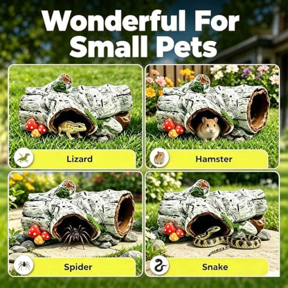 Reptile Hide Cave, Resin Hollow Tree Trunk Hideout, Terrarium Habitat Shelter Tank Accessories Decor for Snake, Leopard Gecko, Bearded Dragon, Tarantula, Aquarium Fish Tank Ornament