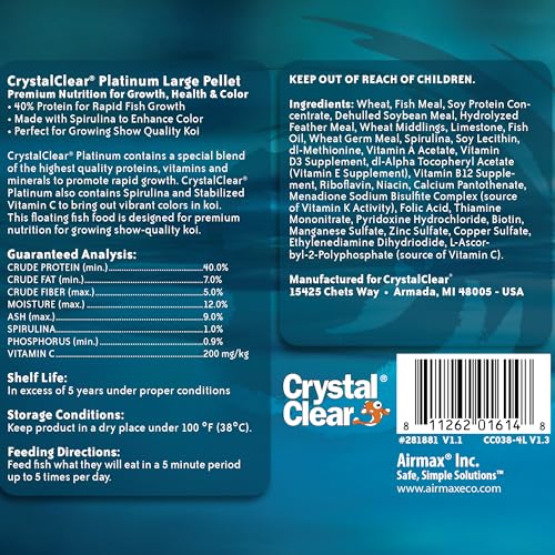 CrystalClear Platinum Fish Food Floating 5mm Pellets, 2.2 Lbs | For Koi & Goldfish, premium nutrition to boost growth, color, and wellness in backyard ponds & water gardens - size: 2.2 Pound (Pack of 1)
