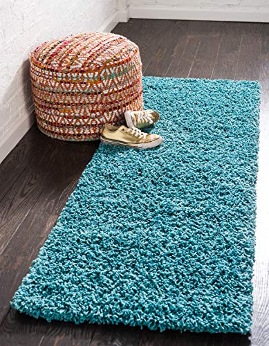 Unique Loom Solid Shag Collection Area Rug (2' 6" x 13' 1" Runner, Deep Aqua Blue) - color: Deep Aqua Blue, size: 2'6" x 13'1" (Runner)