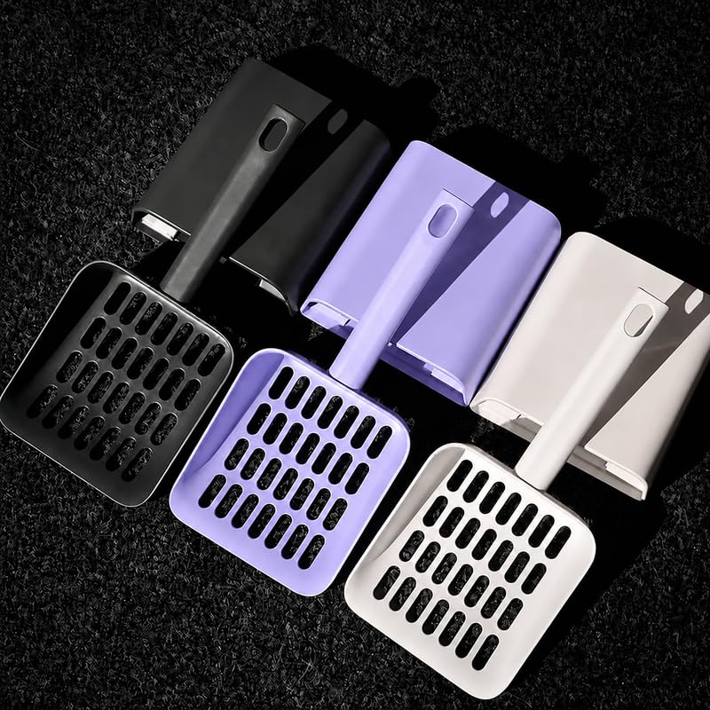 Cat Pooper Scooper, 2 in 1 Cat Litter Scoop with Holder Stand Cat Accessories Cat Supplies Kitty Litter Scoop Heavy Duty and Easy Clean Purple - color: L-purple