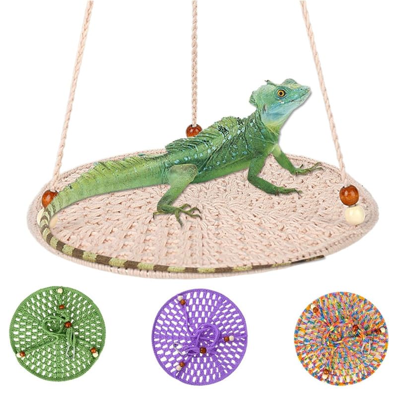 Reptile Hammock, Reptile Hammock Swing Hanging Bed for Bearded Dragon Lizard Snake Gecko Chameleon Parrot Hamster Small Pets （9.8"*17.7" White） - color: White