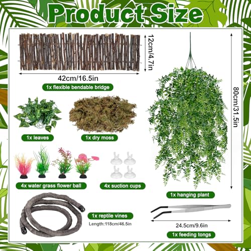 Hysagtek Bearded Dragon Tank Accessories - Reptile Hideout Bridge Climbing Plants Crested Gecko Tank Accessories Terrarium Decoration for Lizard Frog Snake Leopard Gecko Crab Hermit Crab Chameleon