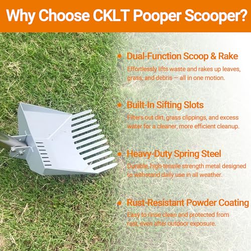 Heavy Duty Pooper Scooper 66in Tempered Spring Steel Scoop Long Stainless Steel Handle Dog Pooper Scooper for Large Dogs Outdoor Pet Waste Removal Shovel | Long Stainless Steel Handle Dog Pooper Scooper for Large Dogs Outdoor Pet Waste Removal Shovel