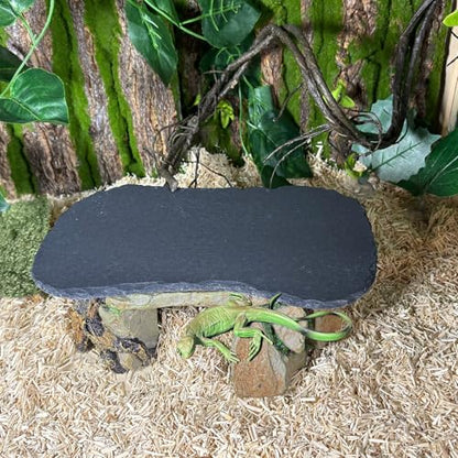 Tfwadmx Reptile Basking Platform,11''x5.5'' Tortoise Rock Plate Feeding Food Bowl Dish Feeding Slate Turtle Bathing Resting Platform for Lizard Gecko Bearded Dragon Chameleon Snake Frog - size: 11''x5.5''(1PCS)