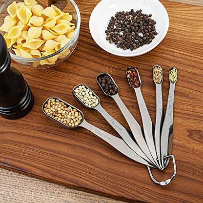 6-Piece 18/8 Stainless Steel Measuring Spoons Set, Dark Gray | Six Engraved US and Metric Sizes From 1/8 TSP to 1 Tbsp Fit Narrow Spice Jars and Stay Together On an O-shaped Ring - color: Dark Gray, size: 6 Piece