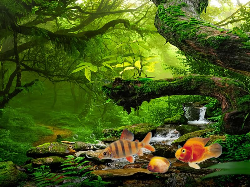 72X16IN Tropical Forest Green Huge Tree Reptile Habitat Aquarium Background, Green Natural Landscape Rainforest Fish Tank Decorations Background, Nature Art Terrarium Background - size: 72X16in/180X40cm