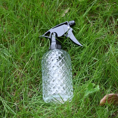 Glass Handheld Spray Bottle - 12oz Refillable Bottle ，Adjustable Nozzle Watering Can for Garden Plants Cleaning Solutions (Clear) - color: Clear