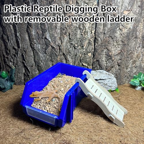 Reptile Digging Box Plastic Leopard Gecko Burrowing Habitat Hide Box with Wooden Ladder Compatible with Terrariums Tailored for Juvenile Bearded Dragons and Snake in Compact Setups (Blue) - color: Blue