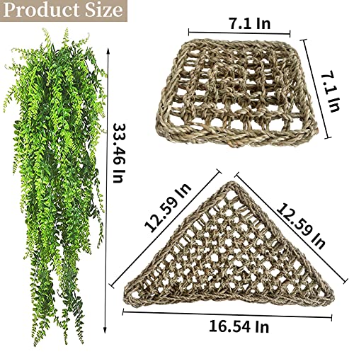Bearded Dragon Hammock,Lizard Lounger,Natural Seagrass Reptile Hammocks with Hanging Plants Climbing Jungle Vines Flexible Leaves Habitat Decoration for Lizard Geckos Snakes (4 PCS)