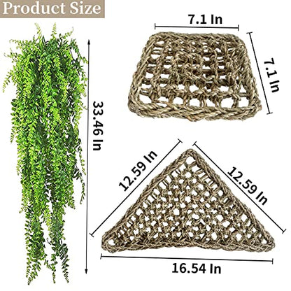 Bearded Dragon Hammock,Lizard Lounger,Natural Seagrass Reptile Hammocks with Hanging Plants Climbing Jungle Vines Flexible Leaves Habitat Decoration for Lizard Geckos Snakes (4 PCS)