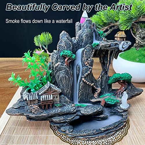 Mountain Waterfall Incense Burner，Backfall Incense Holder River, Incense Falls Meditation Decor for Room with Upgrade Incense Cones and Accessories (Mountain)