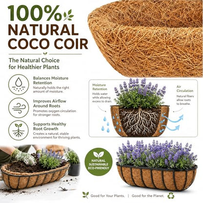 HFHOME Coco Liners for Planters, 36 Inch 2 Pack Natural Coconut Coir Fiber Window Box Liners, Wall Hanging Basket and Flower Box, Trough Coco Planter for Garden Fence - size: 36 2P HALF