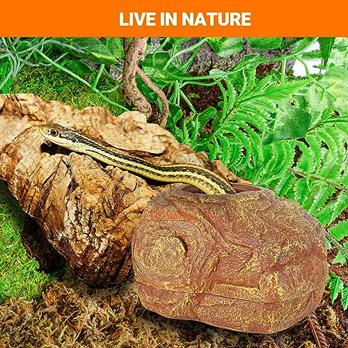 REPTI ZOO Gecko Hide Cave, 2 in 1 Snake Reptile Hideout for Hide & Rest & Breed & Feeding, Reptile & Amphibian Habitat Decor for Corn Snake, Small Snake, Ball Python, Crested Gecko, Leopard Gecko